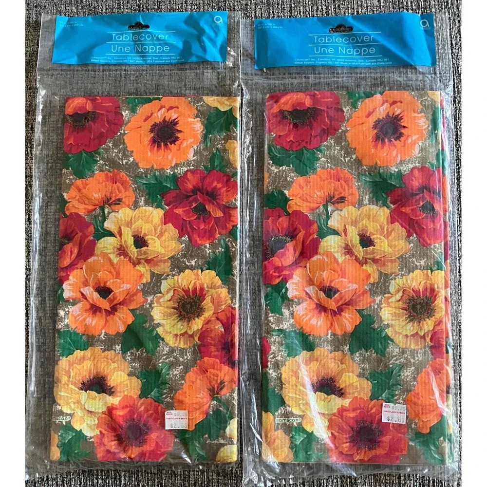 Amscan Floral Poppy Plastic Tablecloth Set of‎ 2 Orange Yellow Red 54x102 57568